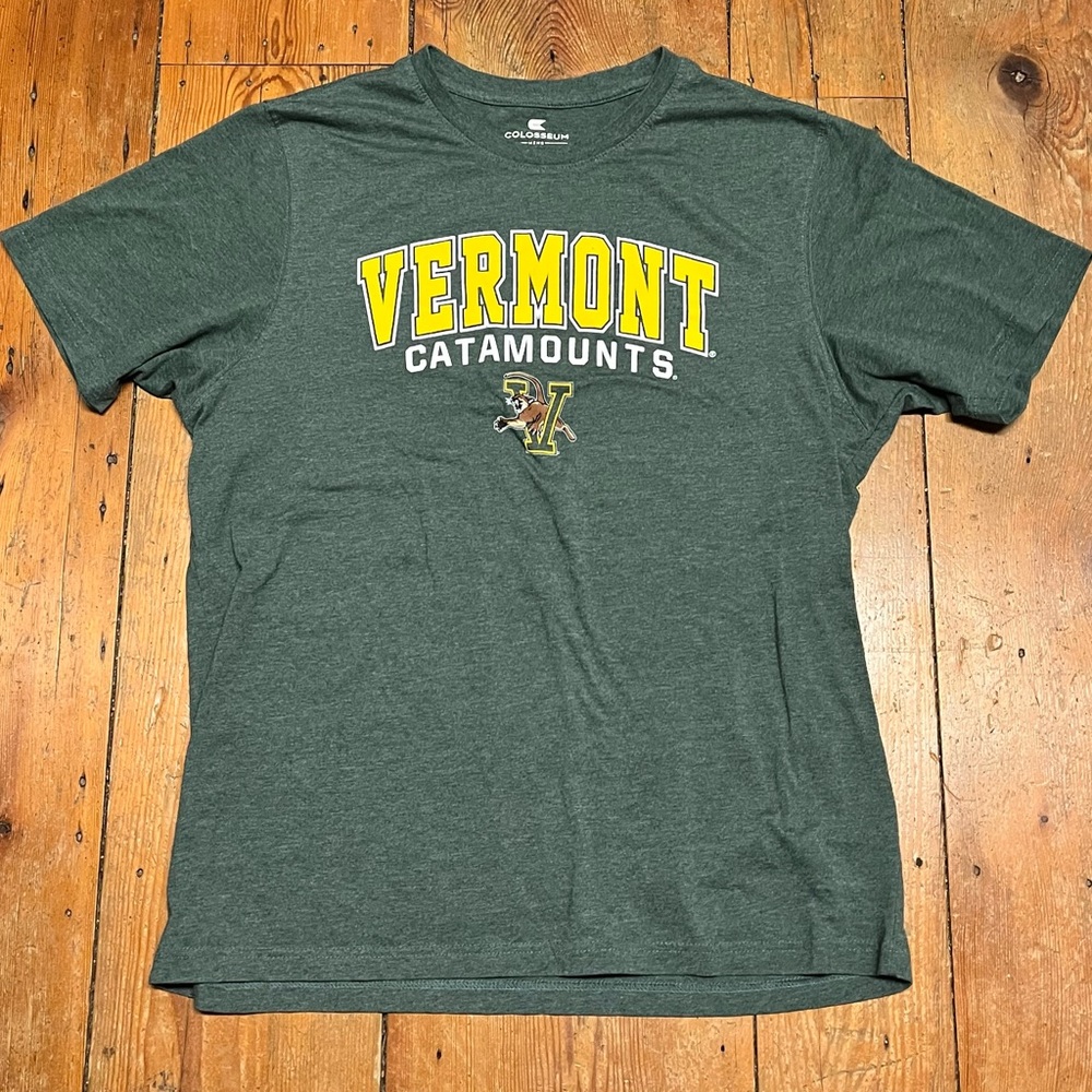 University of Vermont Catamounts Heather Green Graphic Tee with Yellow Logo